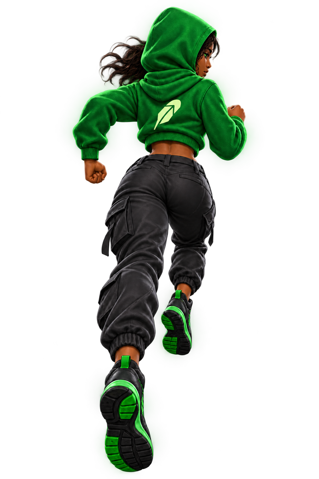 Hood Surfer in an emerald hoodie